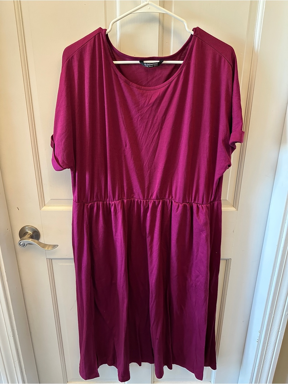 BloomChic Fuchsia Short Sleeve Midi Dress